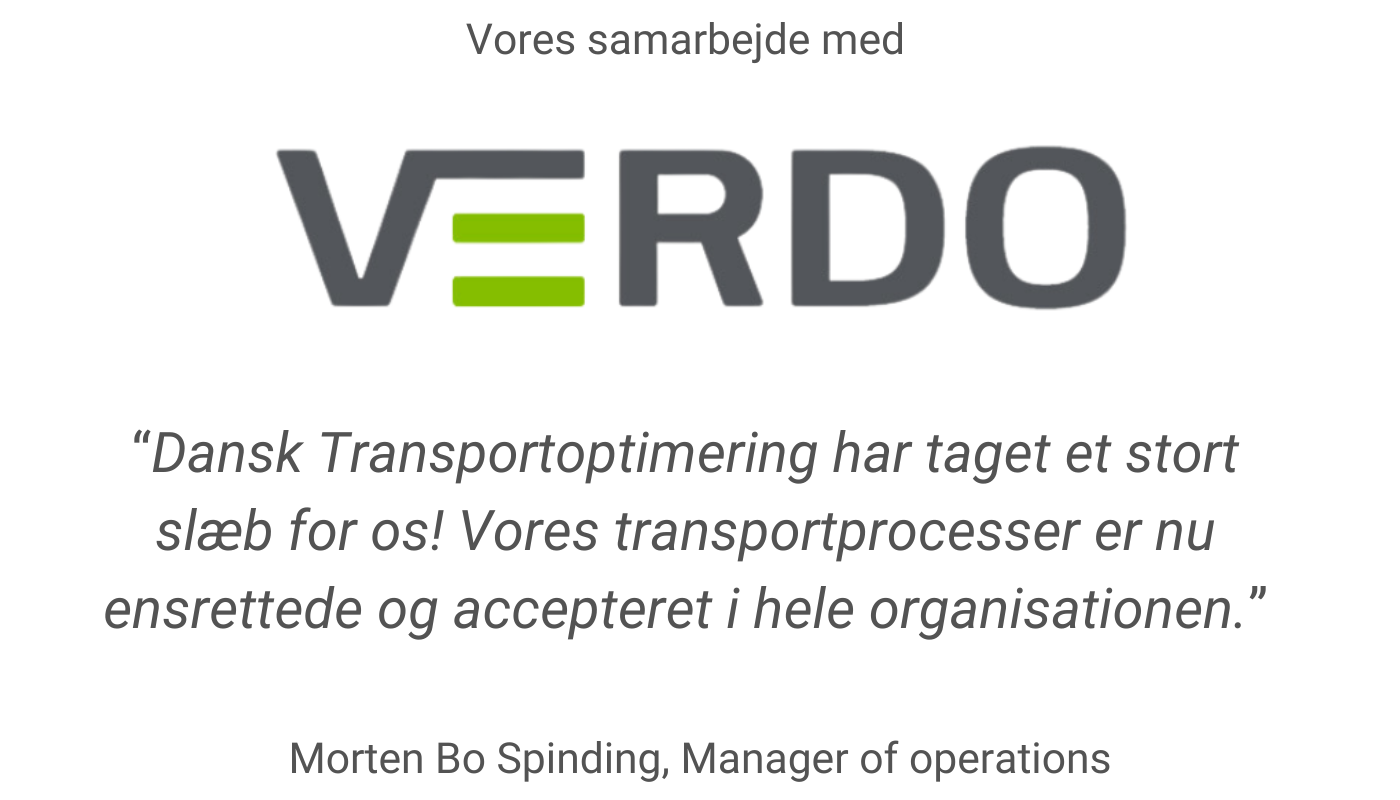 DTO dansk transportoptimering samarbejde med Verdo