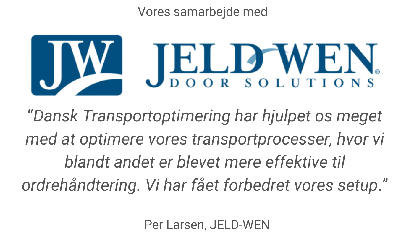 DTO dansk transportoptimering samarbejde med JeldWen